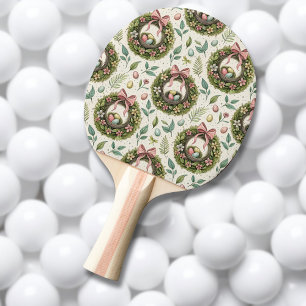 Raquette De Ping Pong Couronne de Pâques en buis avec ruban rose et œuf