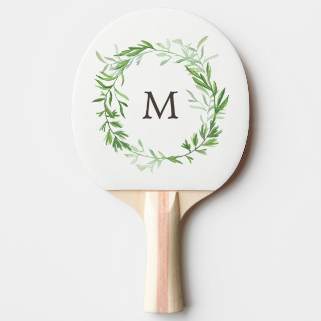 Raquette De Ping Pong Couronne Feuille végétale verte avec monogramme (Devant)