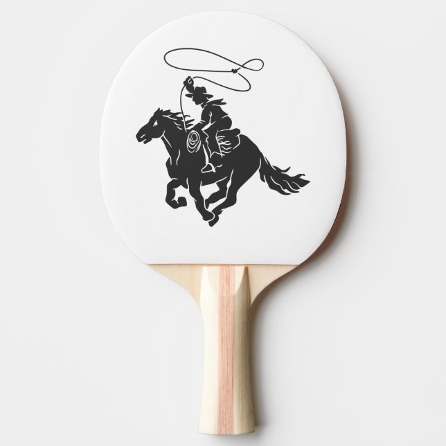 Raquette De Ping Pong Cowboy sur buccking cheval courir avec lasso (Devant)