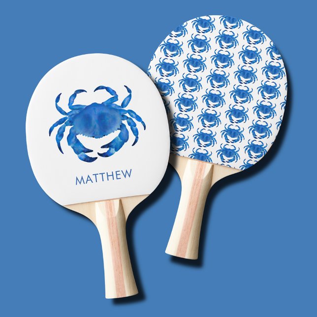 Raquette De Ping Pong Crabe côtier bleu océanique (Blue crab ping pong paddle - personalize with your own name or initials )