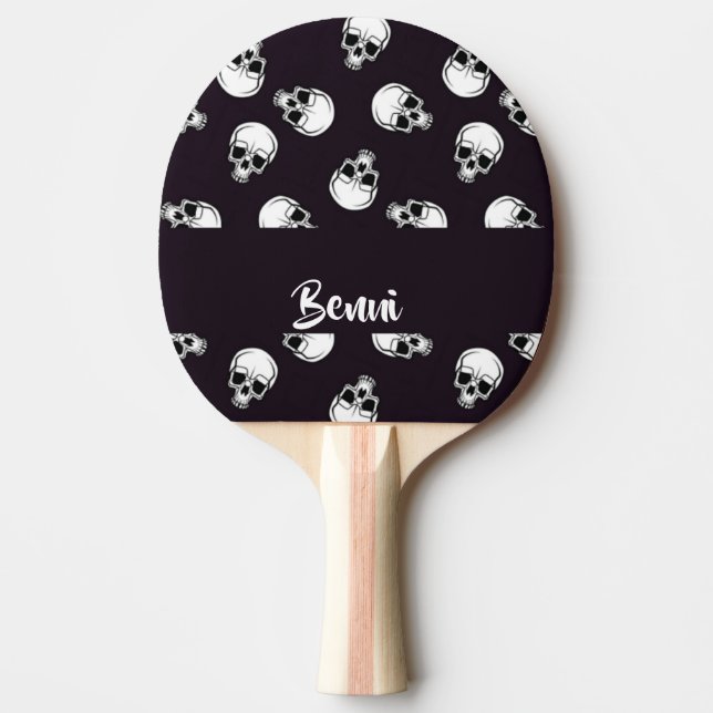 Raquette De Ping Pong Crâne blanc sur motif violet (Devant)