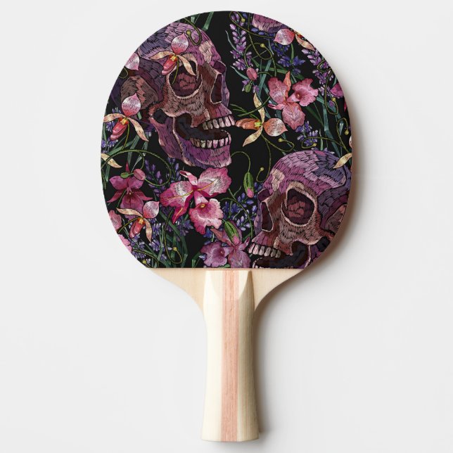 Raquette De Ping Pong Crâne brodé : Motif gothique de l'orchidée (Devant)