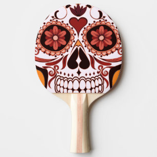 Raquette De Ping Pong Crâne de sucre floral Art du Jour des Morts