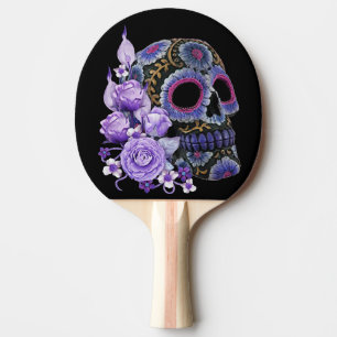 Raquette De Ping Pong Crâne de sucre noir violet Floral Jour des morts
