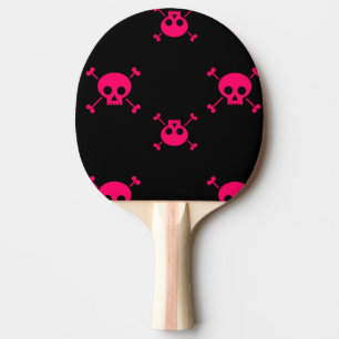 Raquette De Ping Pong Crâne rose et os croisés sur le noir