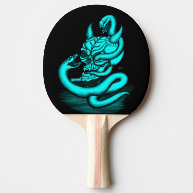 Raquette De Ping Pong Crâne - Tête diabolique avec serpent (Devant)
