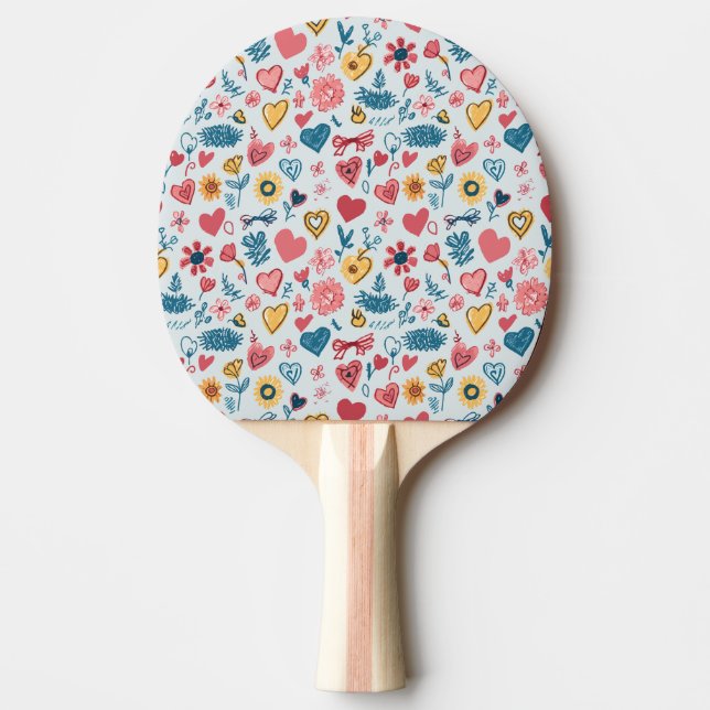 Raquette De Ping Pong Crayon Pastel Coeur & Fleurs (Devant)