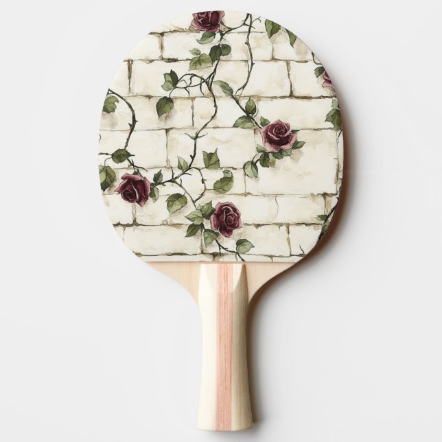 Raquette De Ping Pong Cream White Grey Faux Stones Red Roses (Dos)