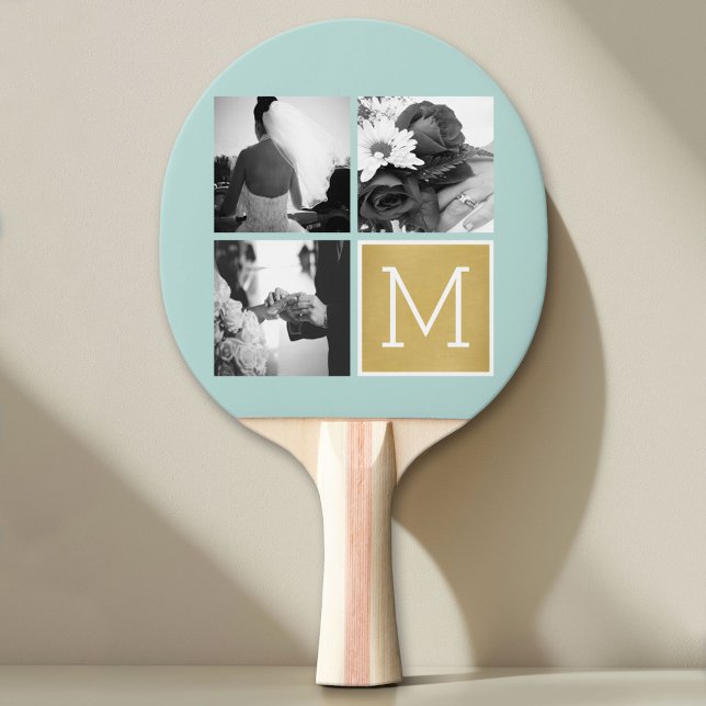 Raquette De Ping Pong Créez votre propre collection photo Mariage Monogr (Custom Pin Pong Paddle with Photo Collage)