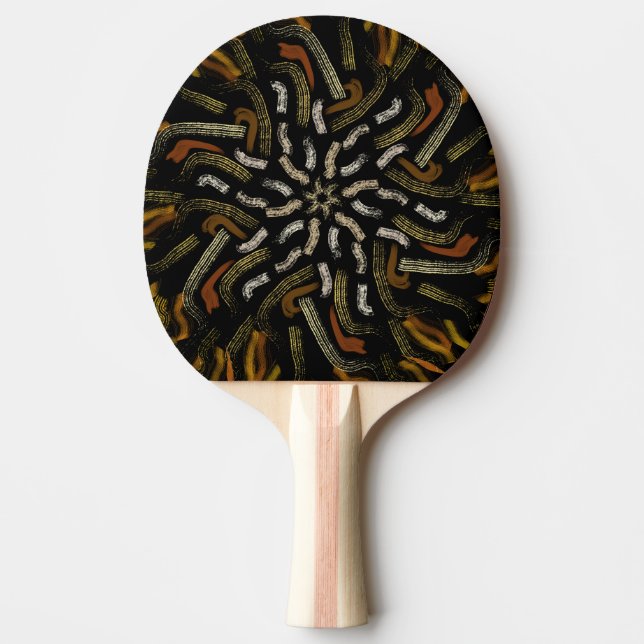 Raquette De Ping Pong Crème Jaunes Dorés Dorés Motif Râpé Sur Fond Noir (Devant)