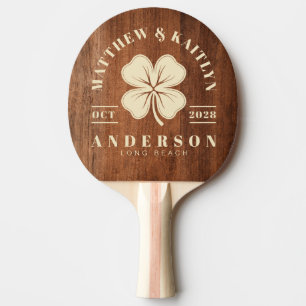Raquette De Ping Pong Crête de mariage au trèfle irlandais en bois de no