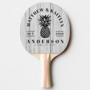 Raquette De Ping Pong Crête de mariage tropicale en bois gris vintage en