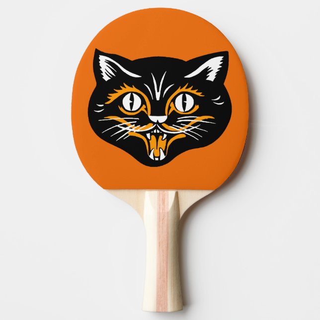 Raquette De Ping Pong Crocs classiques vintages de visage de chat noir (Devant)
