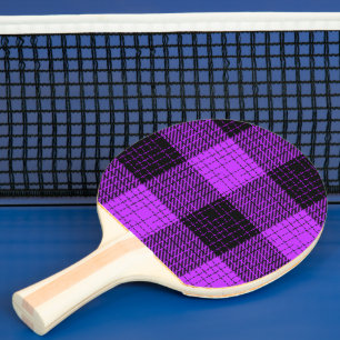 Raquette De Ping Pong Croisillon à carreaux noir et violet de style buff