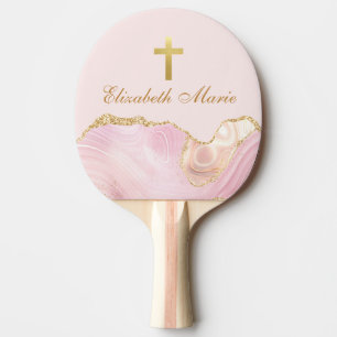 Raquette De Ping Pong Croix chrétienne élégante personnalisée or rose