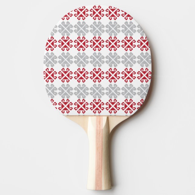 Raquette De Ping Pong Croix géométrique rouge et gris letton (Devant)