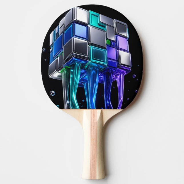 Raquette De Ping Pong Cube de puzzle chromé futuriste  (Devant)