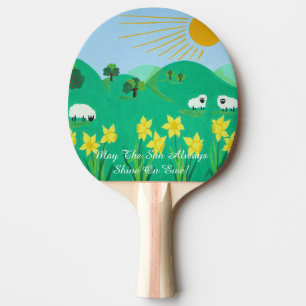 Raquette De Ping Pong cuep wites trees hills blue sky daffodich 