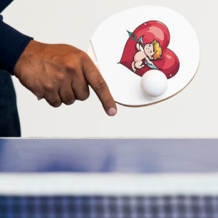 Raquette De Ping Pong Cupidon sur le coeur rouge