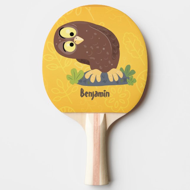 Raquette De Ping Pong Curieux et drôle dessin animé de chouette brune (Devant)