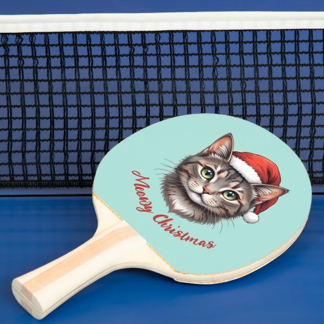 Raquette De Ping Pong Custom Cute Christmas Cat with Santa Hat (Insitu)
