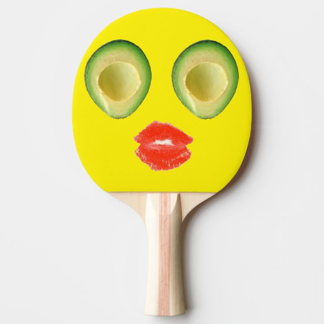 Raquette De Ping Pong Cute Avocado Face Jaune Lèvres Rouges (Devant)