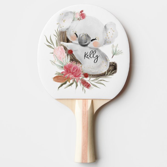 Raquette De Ping Pong Cute Baby Koala Gold Speckle Nom personnalisé (Devant)