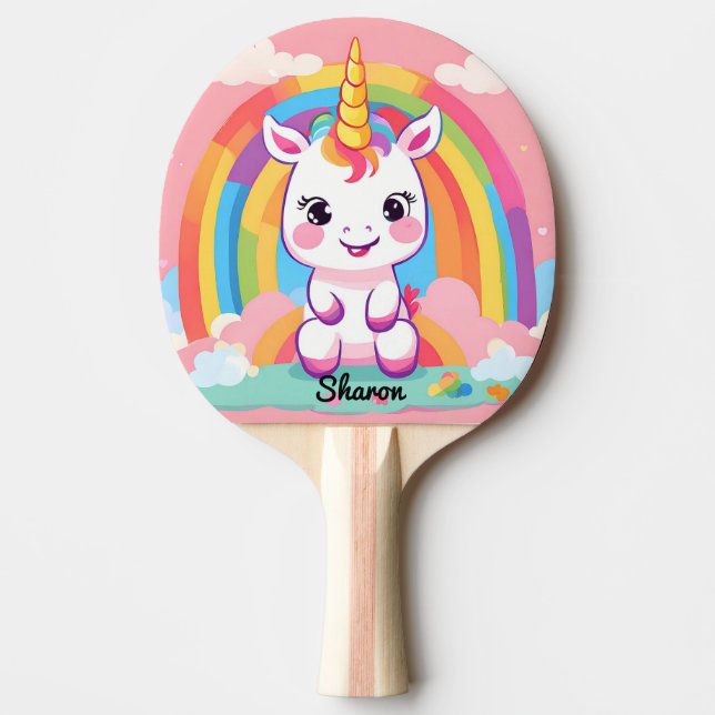 Raquette De Ping Pong Cute Baby Unicorn Arc-en-ciel (Devant)