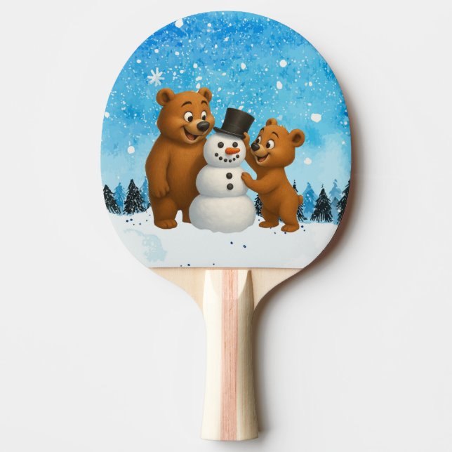 Raquette De Ping Pong cute bears building a snowman (Devant)