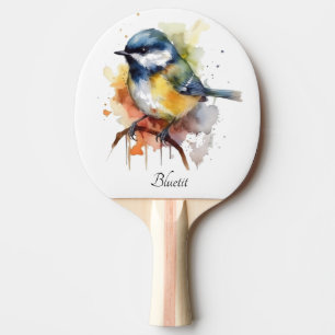 Raquette De Ping Pong Cute Bluetit sur une branche, personnalisé