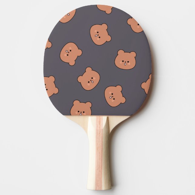 Raquette De Ping Pong Cute Brown Teddy Bear Face Pattern Dark Blue (Devant)