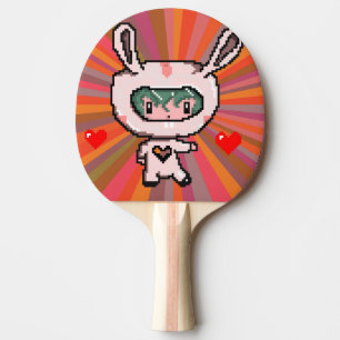 Raquette De Ping Pong Cute Bunny fille 8 bit pixel art orange psychédé