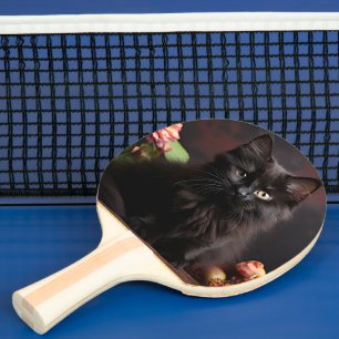 Raquette De Ping Pong Cute Chat noir et Fleurs