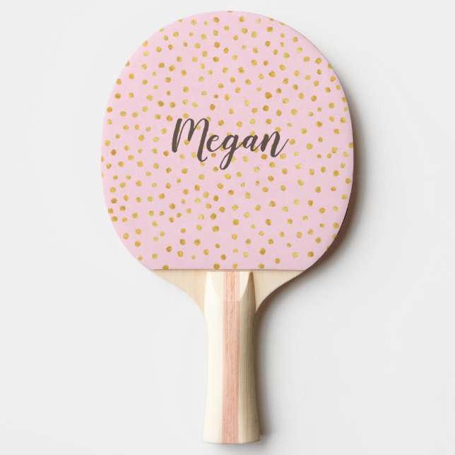 Raquette De Ping Pong Cute Chic Pink Gold Polka Motif personnalisé (Devant)