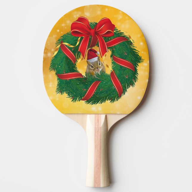Raquette De Ping Pong Cute Chipmunk couronne de Noël (Devant)