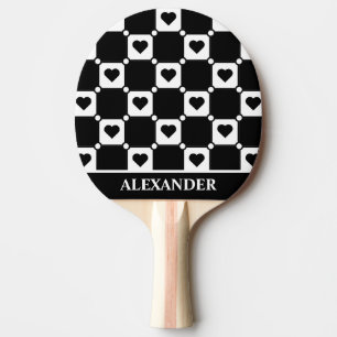 Raquette De Ping Pong Cute Coeurs noir et blanc Personnalisé