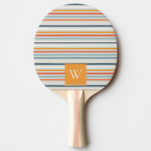 Raquette De Ping Pong Cute Dusky Orange Bleu Motif rayé ocre