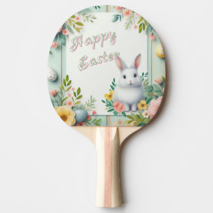 Raquette De Ping Pong Cute, floral heureux lapin de Pâques