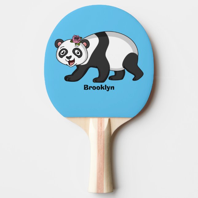 Raquette De Ping Pong Cute happy panda bear with flower cartoon (Devant)