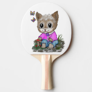 Raquette De Ping Pong Cute Kitty Chat et Papillon