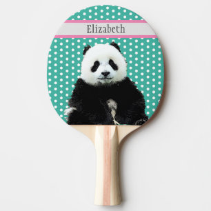 Raquette De Ping Pong Cute Panda Ours Enfants Nom bleu Animal