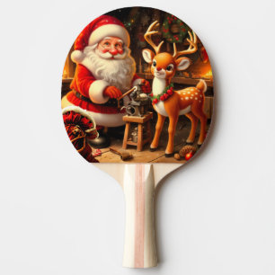Raquette De Ping Pong Cute Père Noël et Reindeer