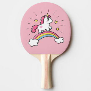 Raquette De Ping Pong Cute Unicorn Sur Un Arc En Ciel