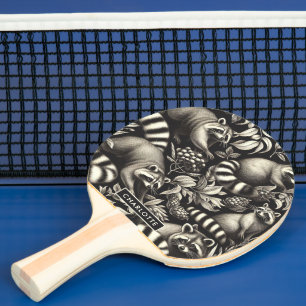 Raquette De Ping Pong Cute Vintage Racoon sans couture