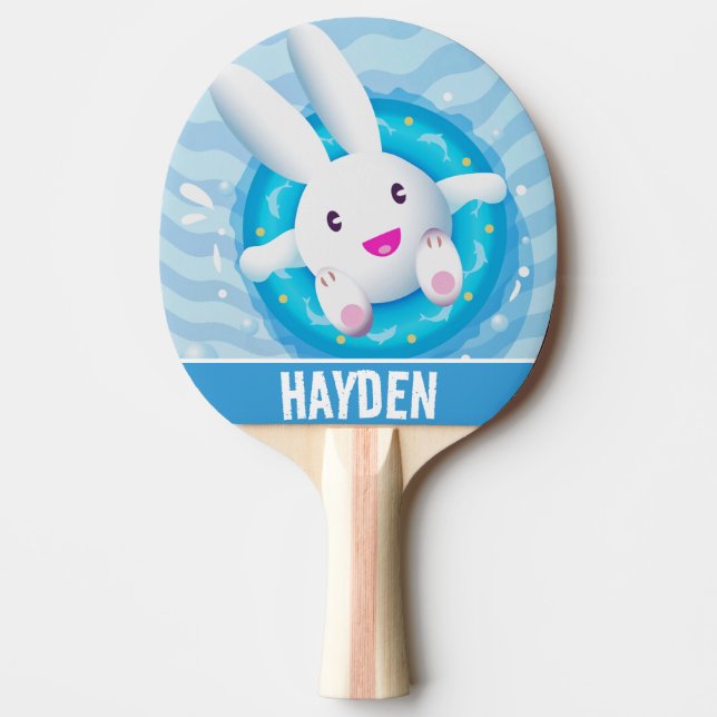 Raquette De Ping Pong Cute White Bunny Pool Party Personalised (Devant)