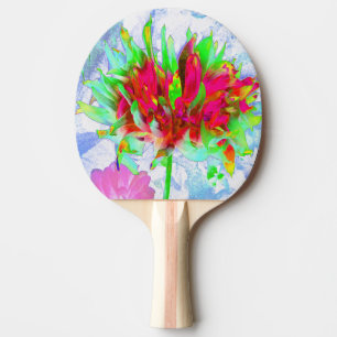 Raquette De Ping Pong Dahlia Cactus Rouge et Vert Citron Éblouissant
