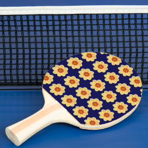 Raquette De Ping Pong Dahlia jaune motif floral sur bleu