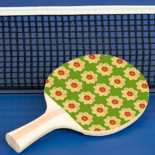 Raquette De Ping Pong Dahlia jaune motif floral sur vert