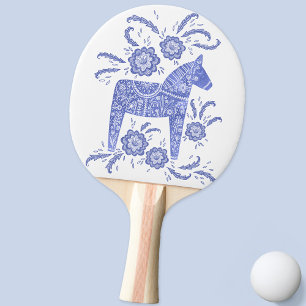 Raquette De Ping Pong Dala suédois Horse Indigo Blue Folk Art
