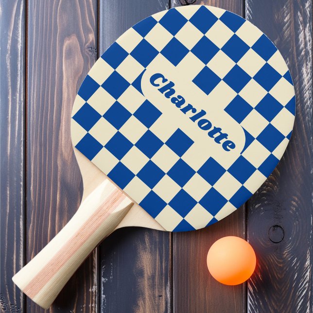 Raquette De Ping Pong Damas Navy & Crème avec Nom (Créateur téléchargé)